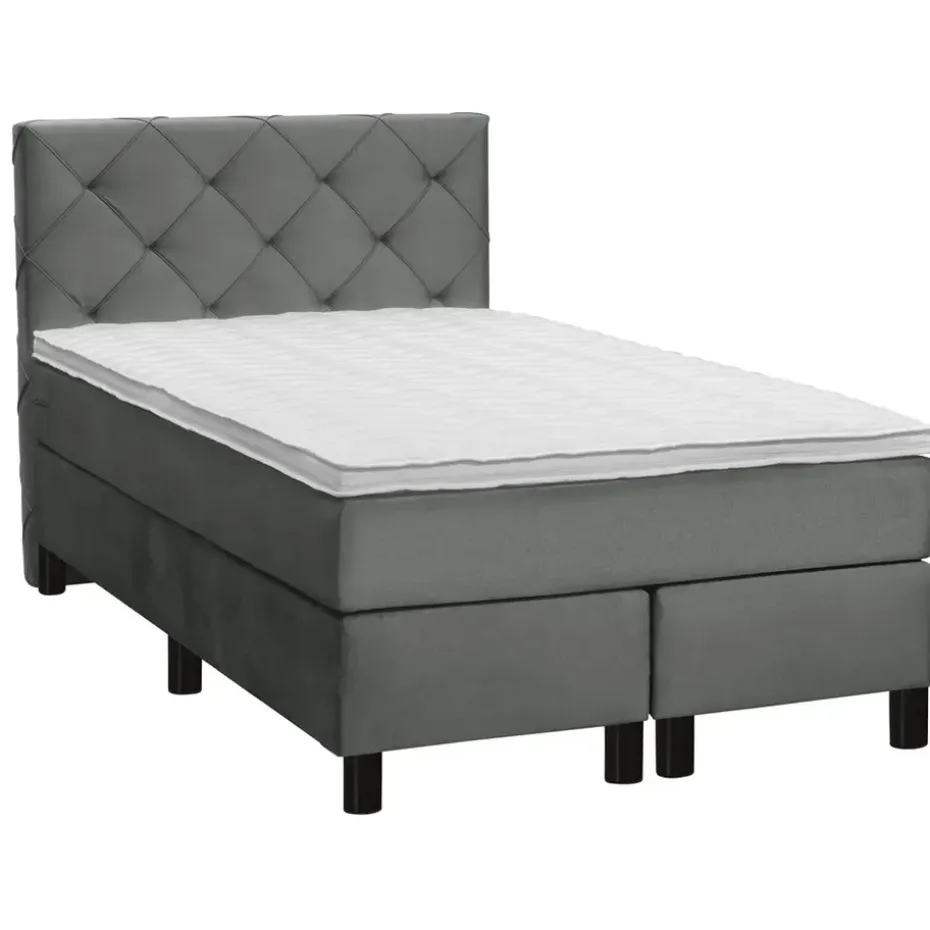 Boxspring Liv geruit - grijs - 120x200 cm - ronde poot