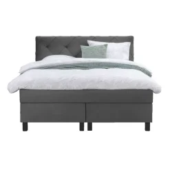 Boxspring Liv geruit - grijs - 140x200 cm - vierkante poot