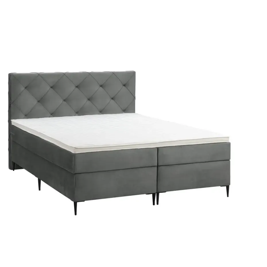 Boxspring Liv geruit - grijs - 160x200 cm - slanke poot