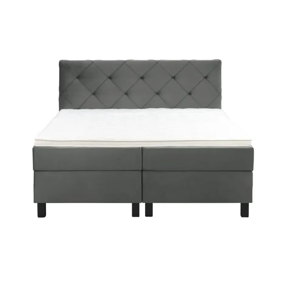 Boxspring Liv geruit - grijs - 160x200 cm - vierkante poot