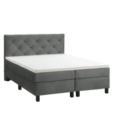 Boxspring Liv geruit - grijs - 160x200 cm - vierkante poot