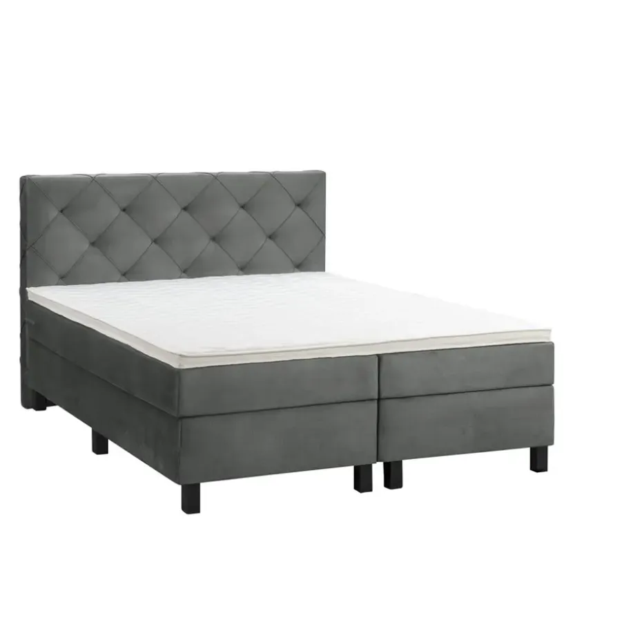 Boxspring Liv geruit - grijs - 160x200 cm - vierkante poot