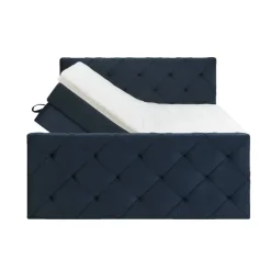 Boxspring met opbergruimte en voetbord Liv geruit - blauw - 180x200cm