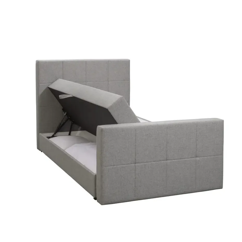 Boxspring met opbergruimte en voetbord Liv geblokt - lichtgrijs - 120x200cm