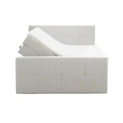 Boxspring met opbergruimte en voetbord Liv geblokt - ecru - 140x200cm