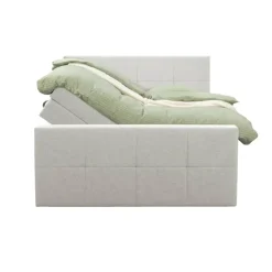 Boxspring met opbergruimte en voetbord Liv geblokt - ecru - 160x200cm