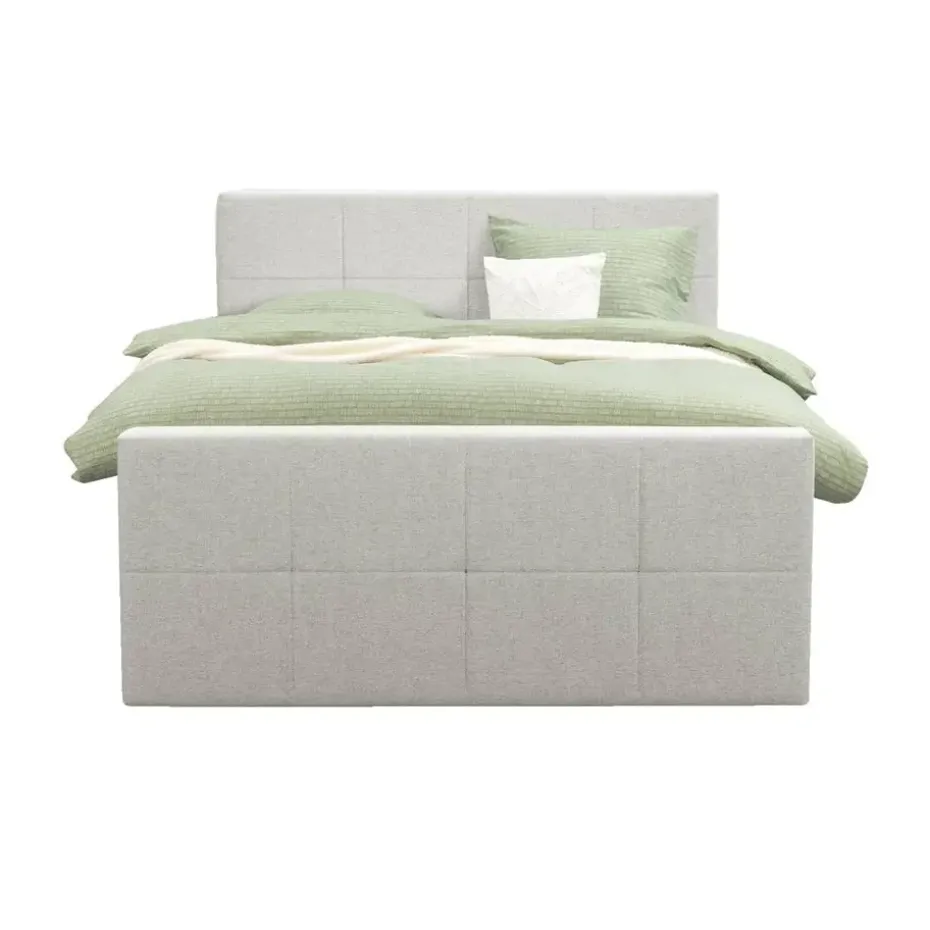 Boxspring met opbergruimte en voetbord Liv geblokt - ecru - 160x200cm