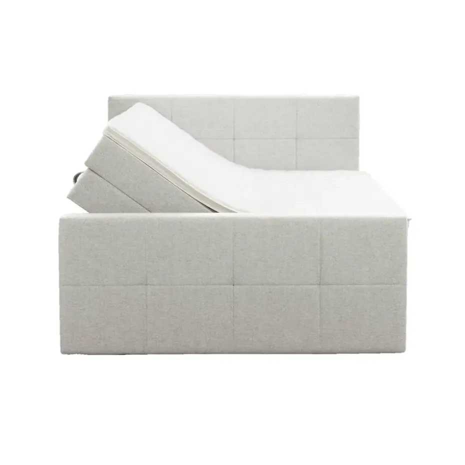 Boxspring met opbergruimte en voetbord Liv geblokt - ecru - 160x200cm