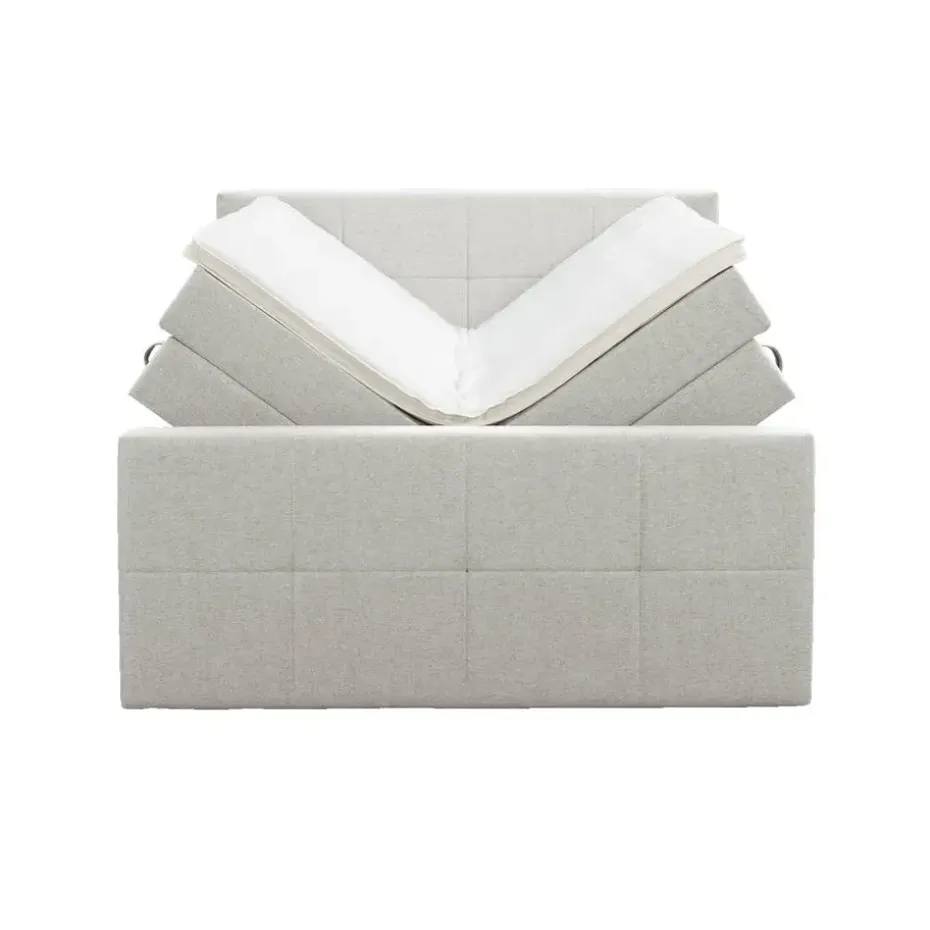 Boxspring met opbergruimte en voetbord Liv geblokt - ecru - 160x200cm