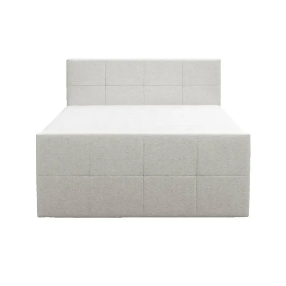 Boxspring met opbergruimte en voetbord Liv geblokt - ecru - 160x200cm