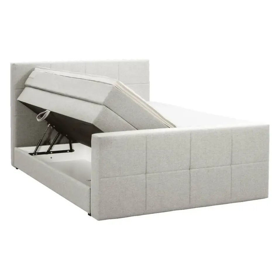 Boxspring met opbergruimte en voetbord Liv geblokt - ecru - 160x200cm