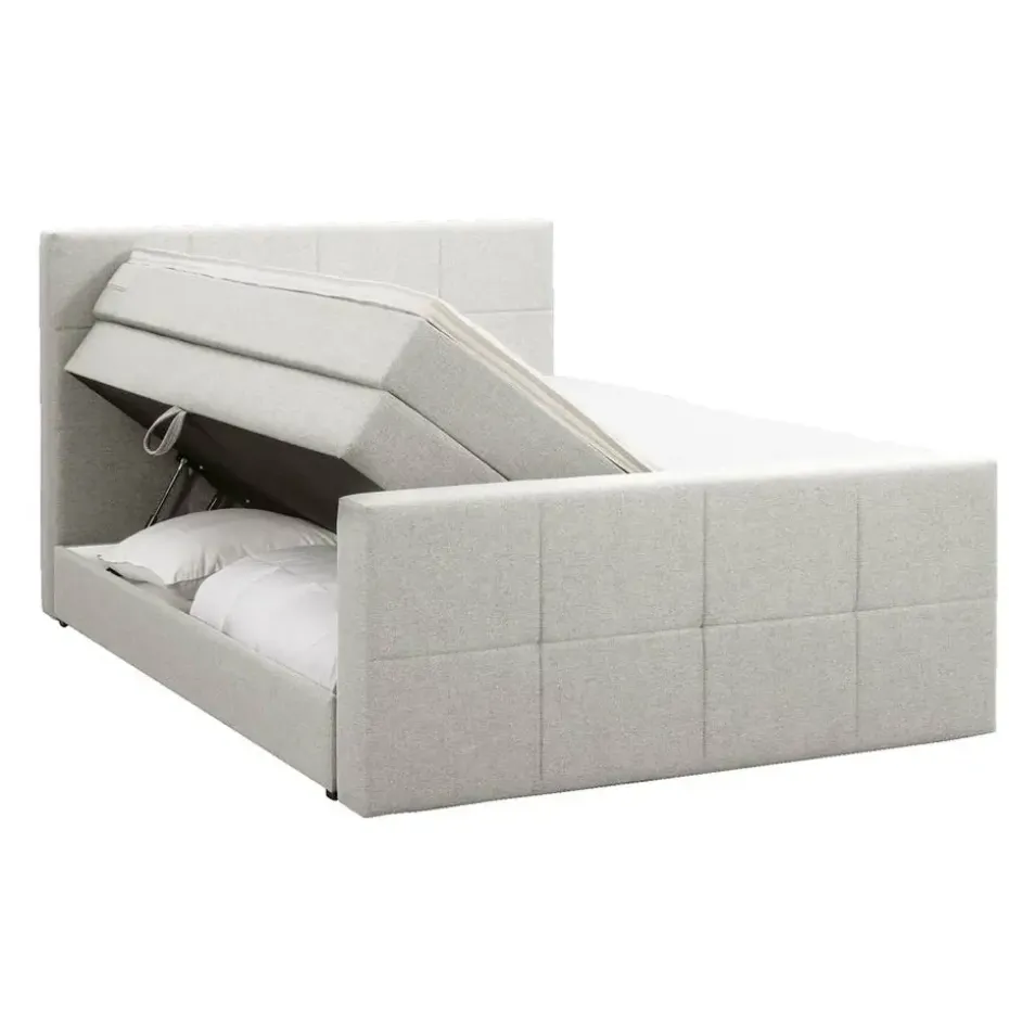 Boxspring met opbergruimte en voetbord Liv geblokt - ecru - 160x200cm