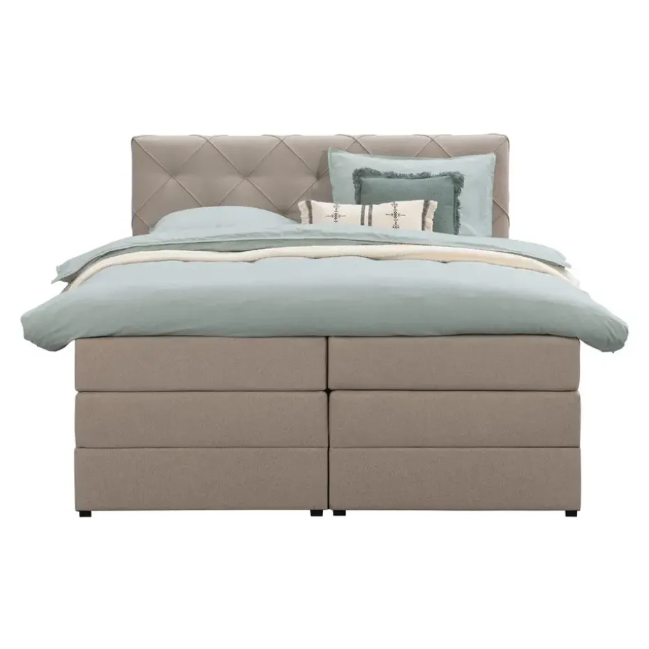 Boxspring met opbergruimte Liv geruit - beige - 160x200 cm