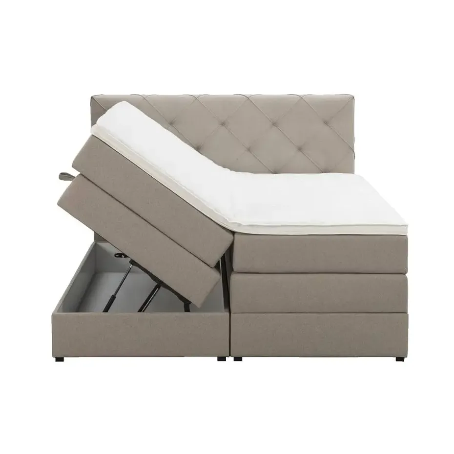 Boxspring met opbergruimte Liv geruit - beige - 160x200 cm