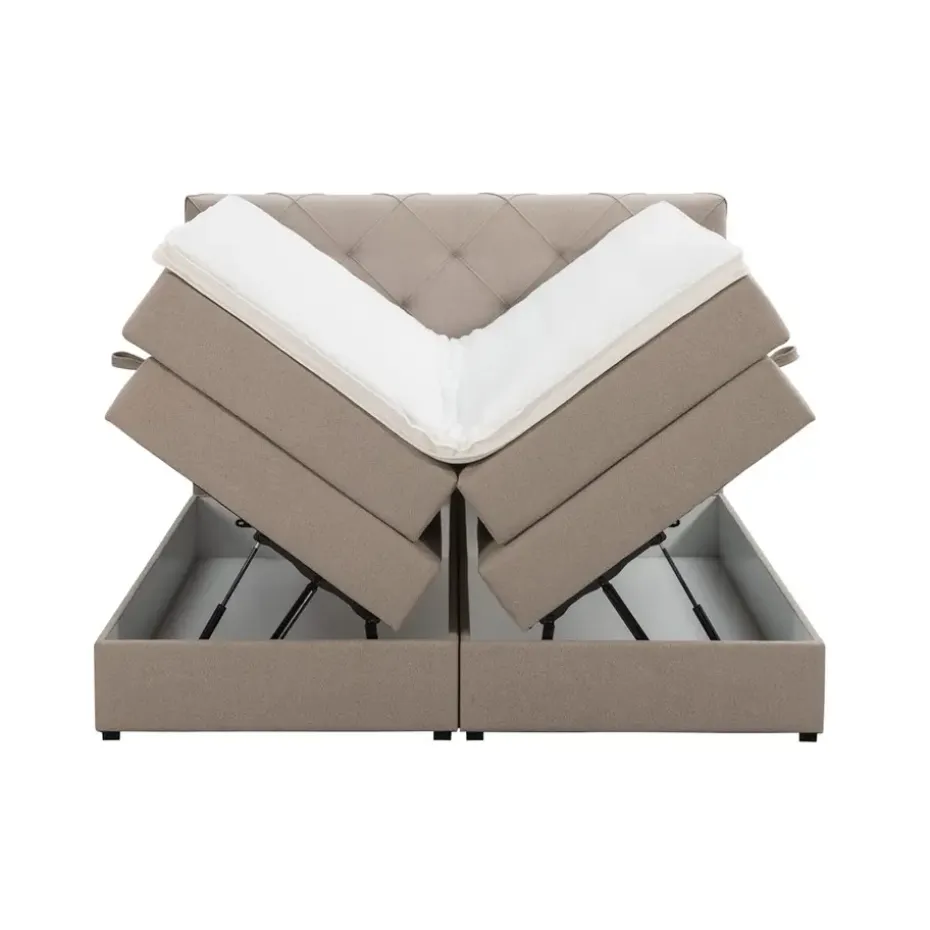 Boxspring met opbergruimte Liv geruit - beige - 160x200 cm