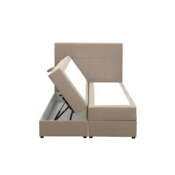 Boxspring met opbergruimte Liv geblokt - beige - 120x200 cm