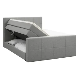 Boxspring met opbergruimte en voetbord Liv geblokt - lichtgrijs - 160x200cm