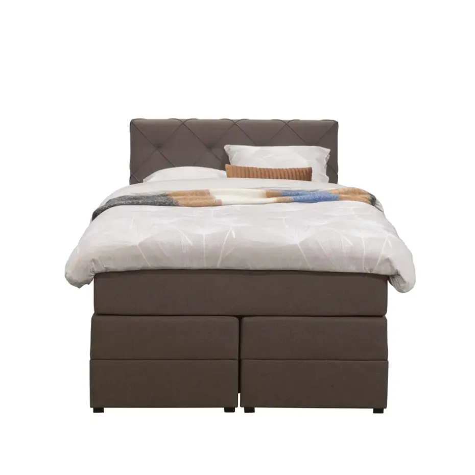 Boxspring met opbergruimte Liv geruit - donkerbruin - 120x200 cm