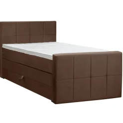 Boxspring met opbergruimte en voetbord Liv geblokt - bruin - 120x200cm