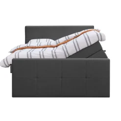 Boxspring met opbergruimte en voetbord Liv geblokt - antraciet - 160x200cm