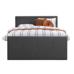 Boxspring met opbergruimte en voetbord Liv geblokt - antraciet - 160x200cm