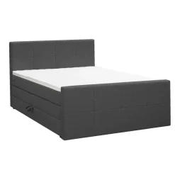 Boxspring met opbergruimte en voetbord Liv geblokt - antraciet - 160x200cm