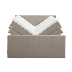 Boxspring met opbergruimte en voetbord Liv geblokt - beige - 180x200cm