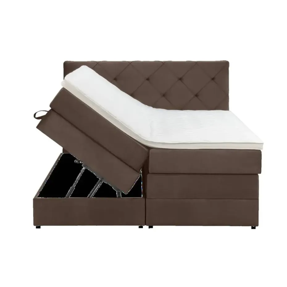 Boxspring met opbergruimte Liv geruit - bruin - 180x200 cm