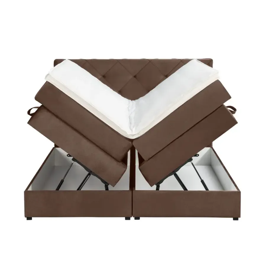 Boxspring met opbergruimte Liv geruit - bruin - 180x200 cm