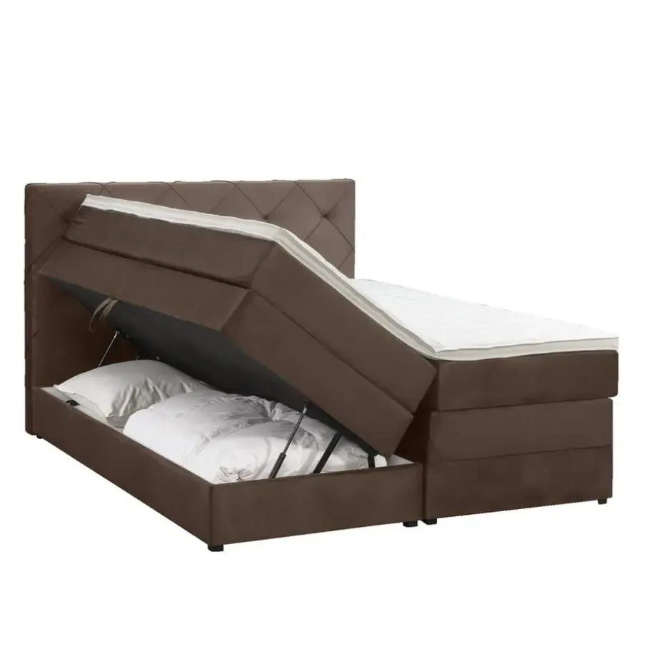 Boxspring met opbergruimte Liv geruit - bruin - 180x200 cm