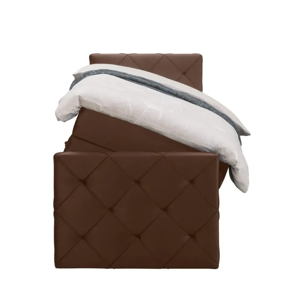 Boxspring met opbergruimte en voetbord Liv geruit - bruin - 90x200cm