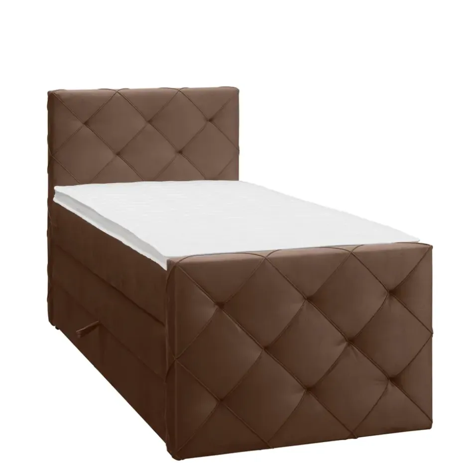 Boxspring met opbergruimte en voetbord Liv geruit - bruin - 90x200cm