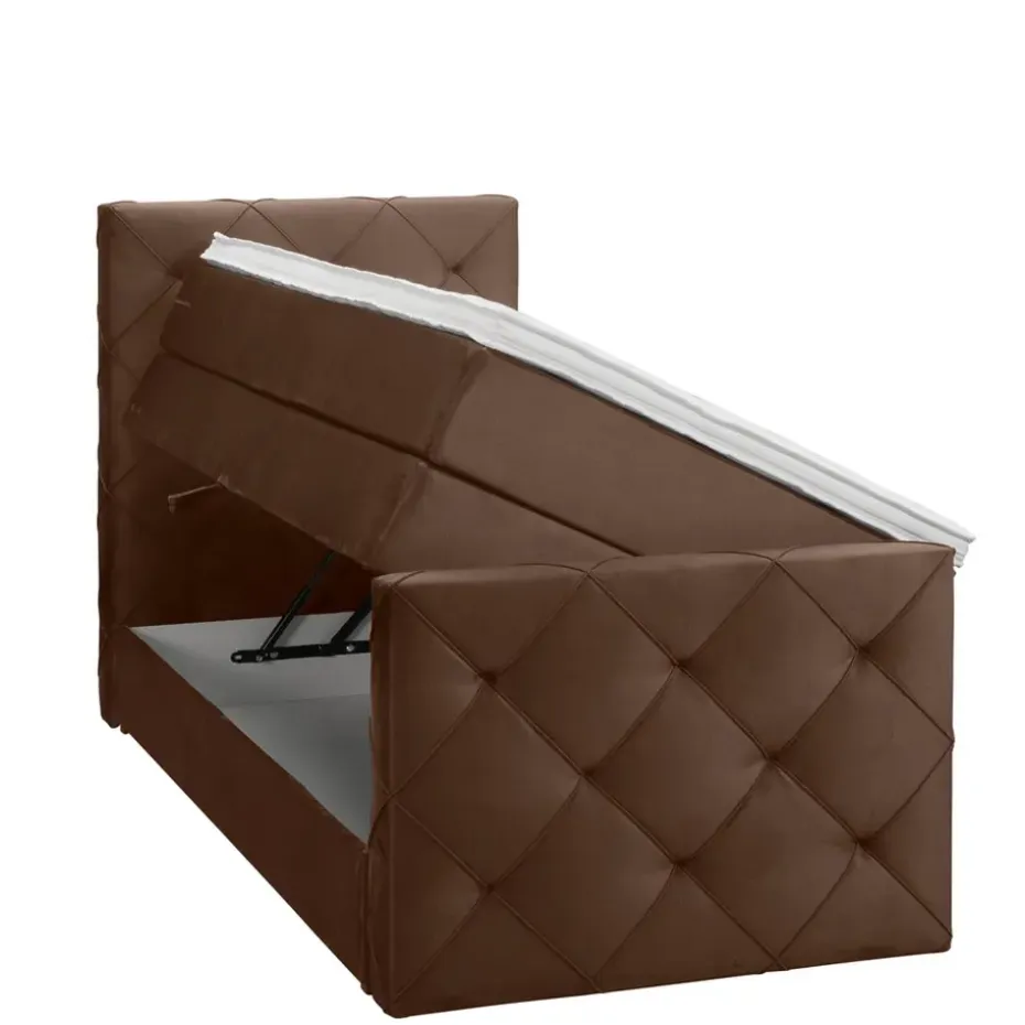Boxspring met opbergruimte en voetbord Liv geruit - bruin - 90x200cm