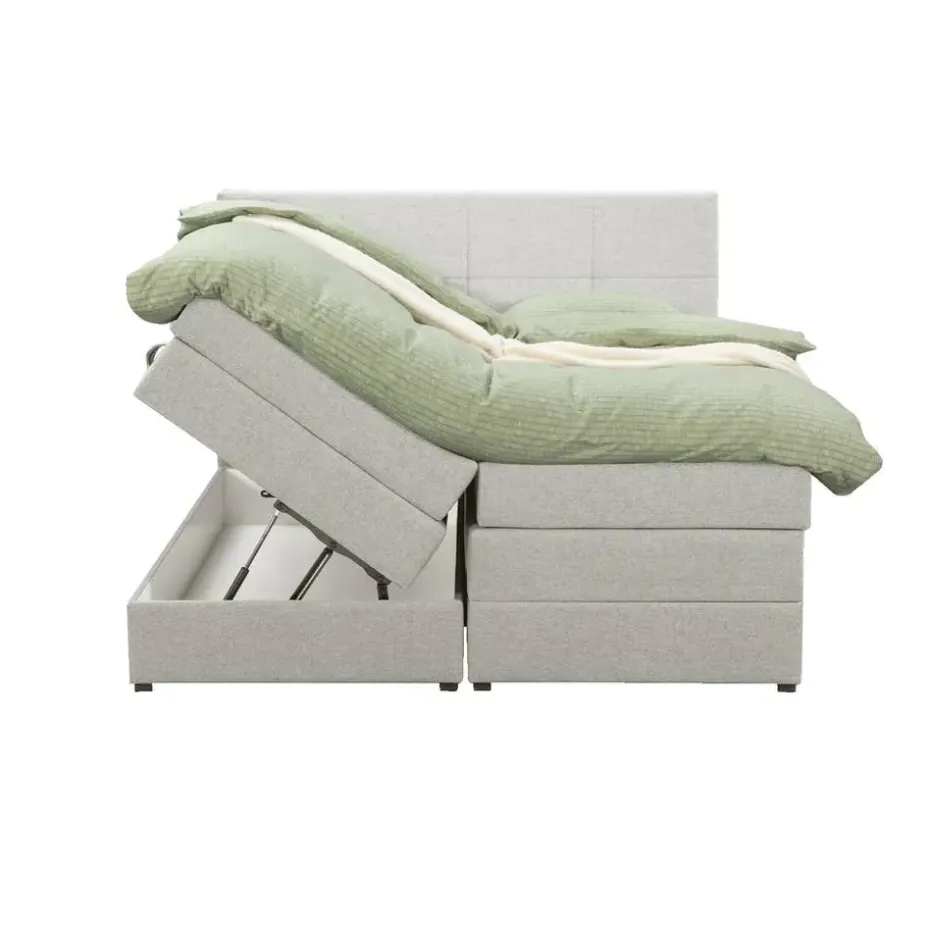Boxspring met opbergruimte Liv geblokt - ecru - 160x200 cm