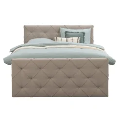 Boxspring met opbergruimte en voetbord Liv geruit - beige - 140x200cm