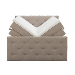 Boxspring met opbergruimte en voetbord Liv geruit - beige - 140x200cm