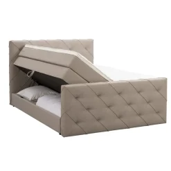 Boxspring met opbergruimte en voetbord Liv geruit - beige - 140x200cm