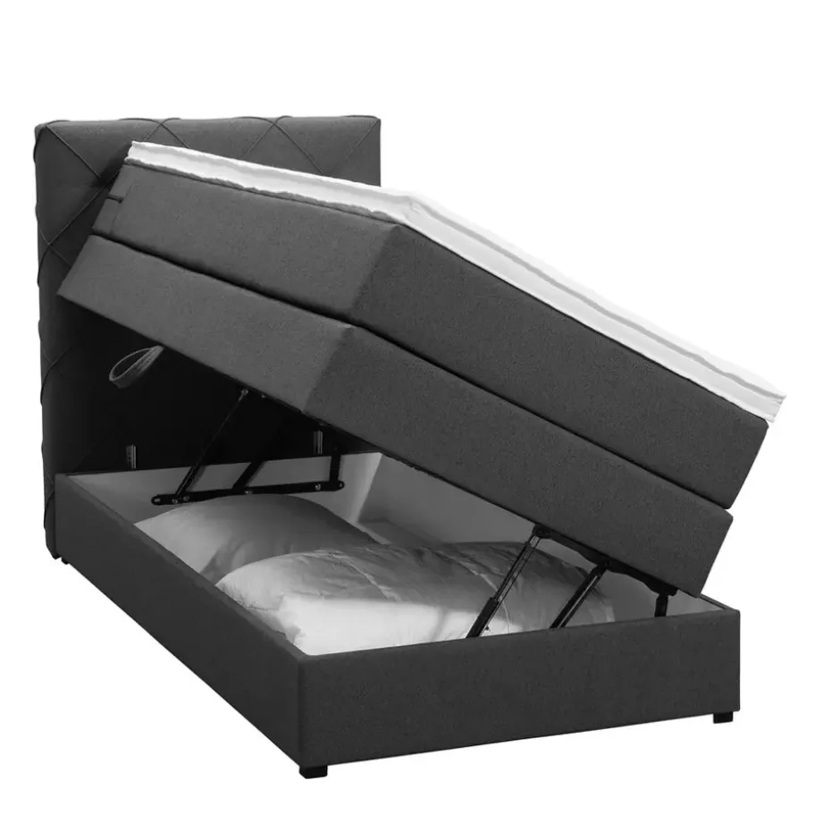 Boxspring met opbergruimte Liv geruit - antraciet - 90x200 cm