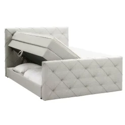 Boxspring met opbergruimte en voetbord Liv geruit - ecru - 160x200cm
