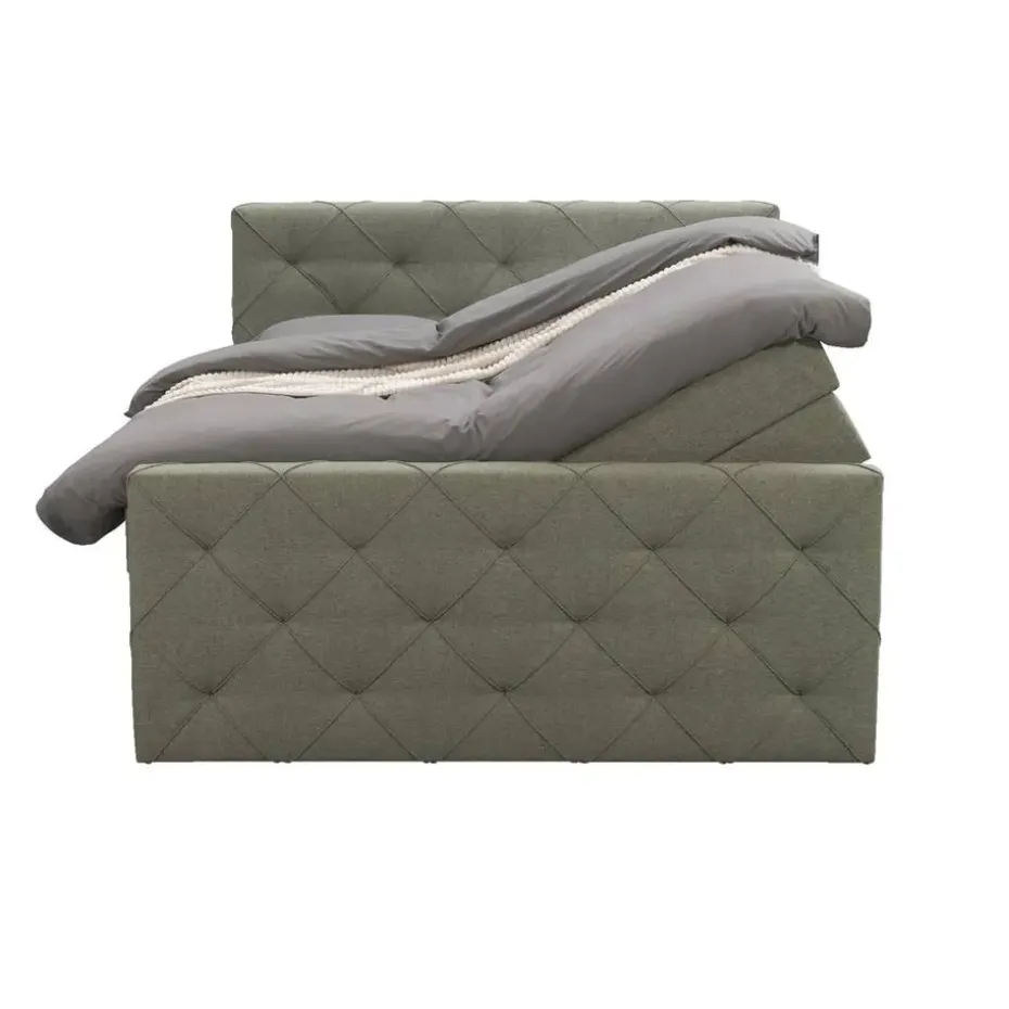 Boxspring met opbergruimte en voetbord Liv geruit - groen - 140x200cm