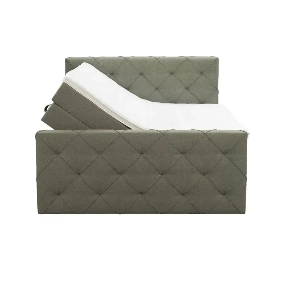 Boxspring met opbergruimte en voetbord Liv geruit - groen - 140x200cm