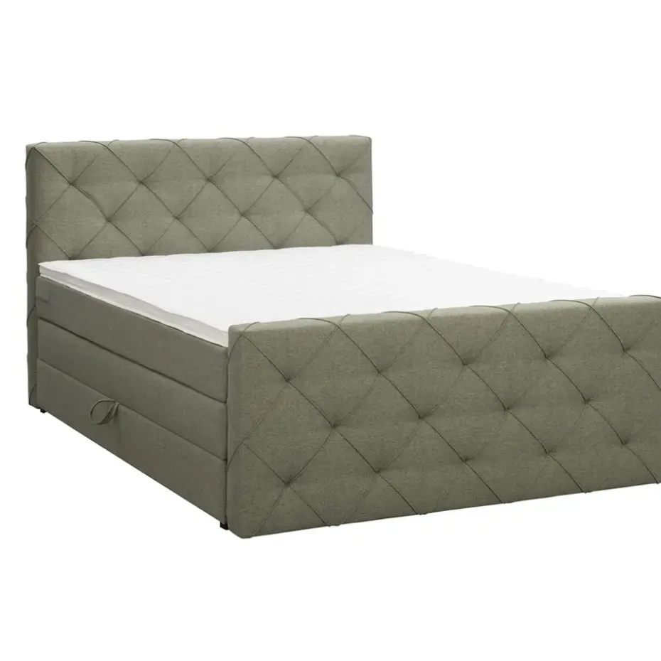 Boxspring met opbergruimte en voetbord Liv geruit - groen - 140x200cm