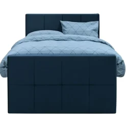 Boxspring met opbergruimte en voetbord Liv geblokt - blauw - 120x200cm