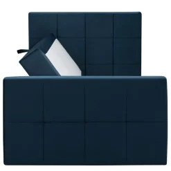 Boxspring met opbergruimte en voetbord Liv geblokt - blauw - 120x200cm
