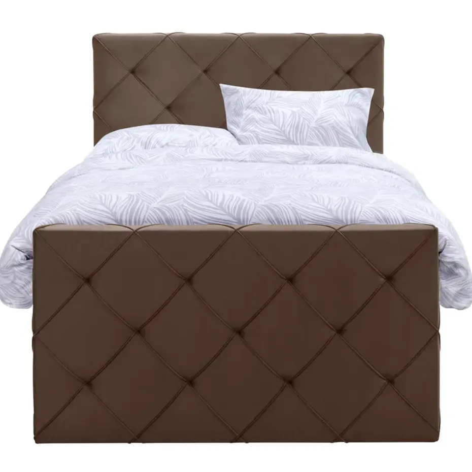 Boxspring met opbergruimte en voetbord Liv geruit - bruin - 120x200cm