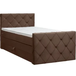 Boxspring met opbergruimte en voetbord Liv geruit - bruin - 120x200cm