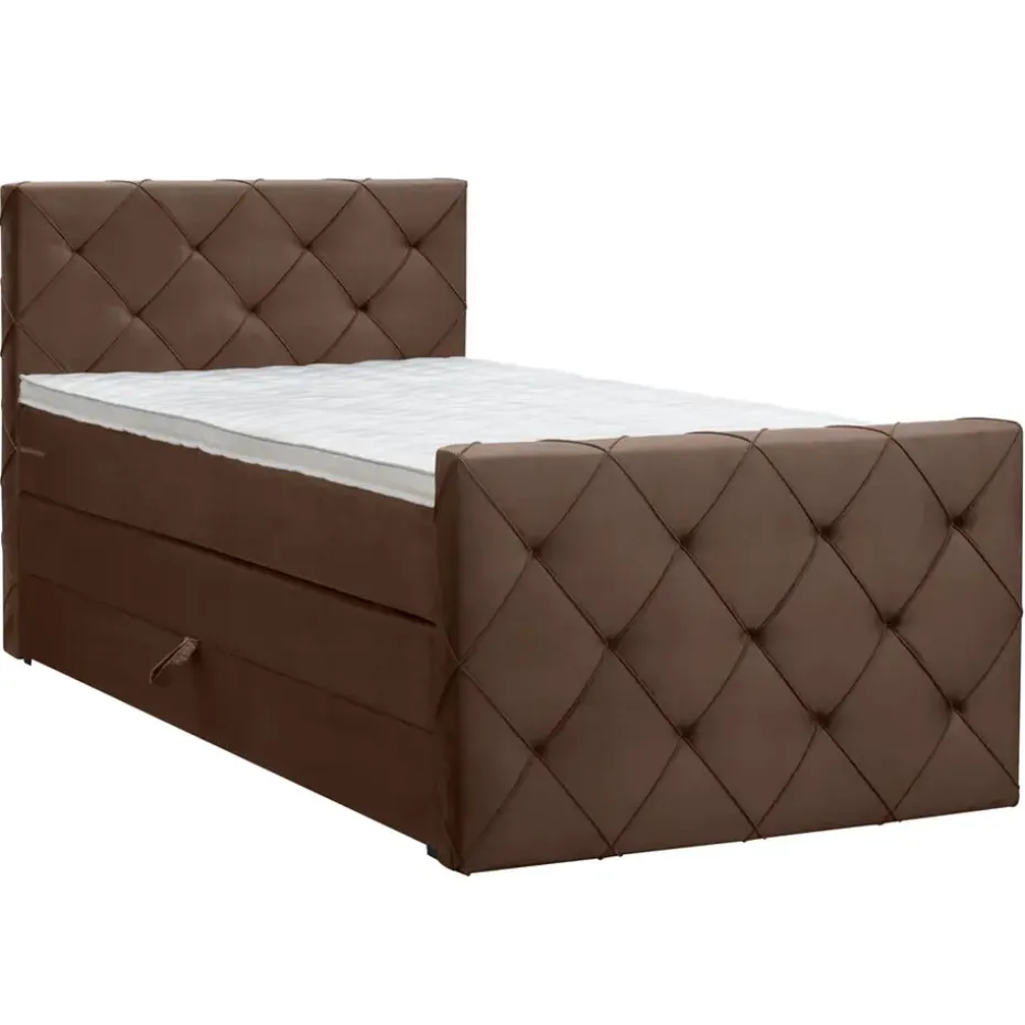 Boxspring met opbergruimte en voetbord Liv geruit - bruin - 120x200cm