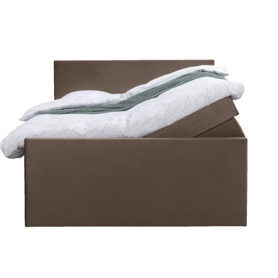 Boxspring met opbergruimte en voetbord Liv egaal - bruin - 140x200cm