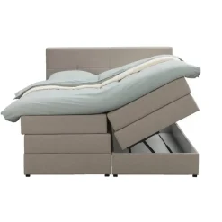 Boxspring met opbergruimte Liv geblokt - beige - 160x200 cm