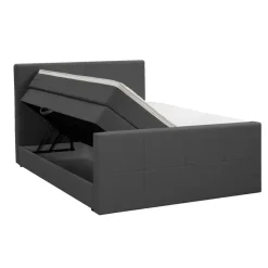 Boxspring met opbergruimte en voetbord Liv geblokt - antraciet - 180x200cm